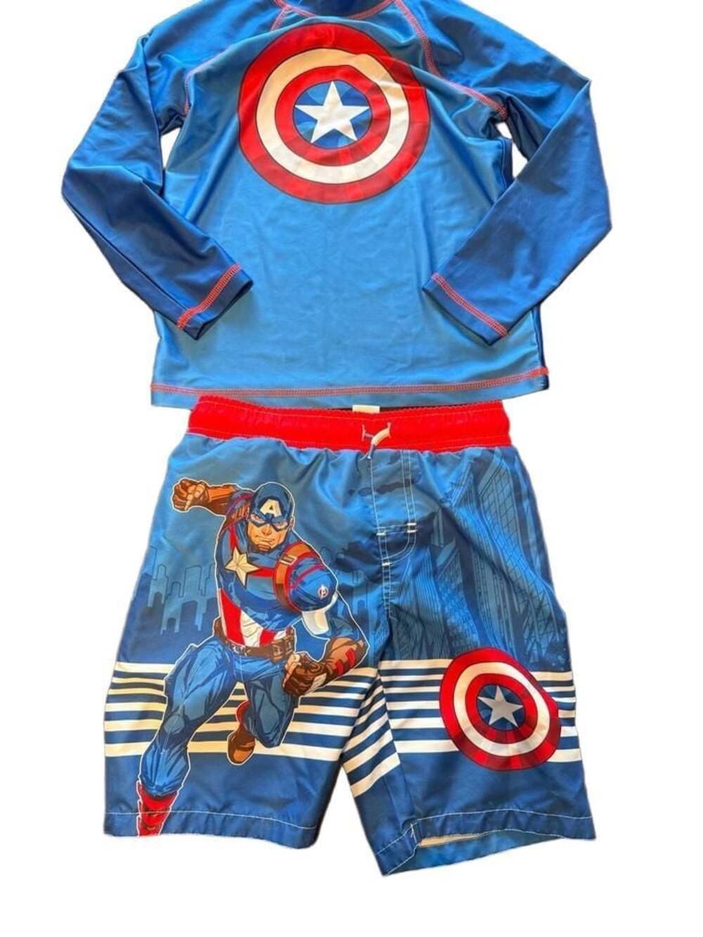 Marvel Avengers Captain America 2-Piece Rash Guard and Swim Trunks Set Sz 6/8